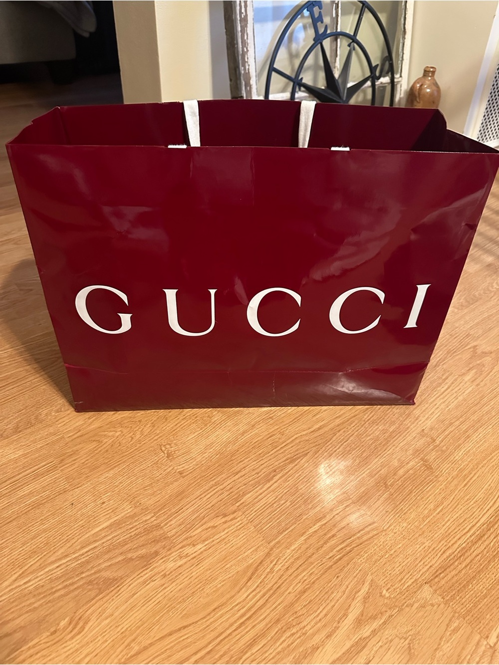 Gucci Deep Red Shopping Bag with White Logo